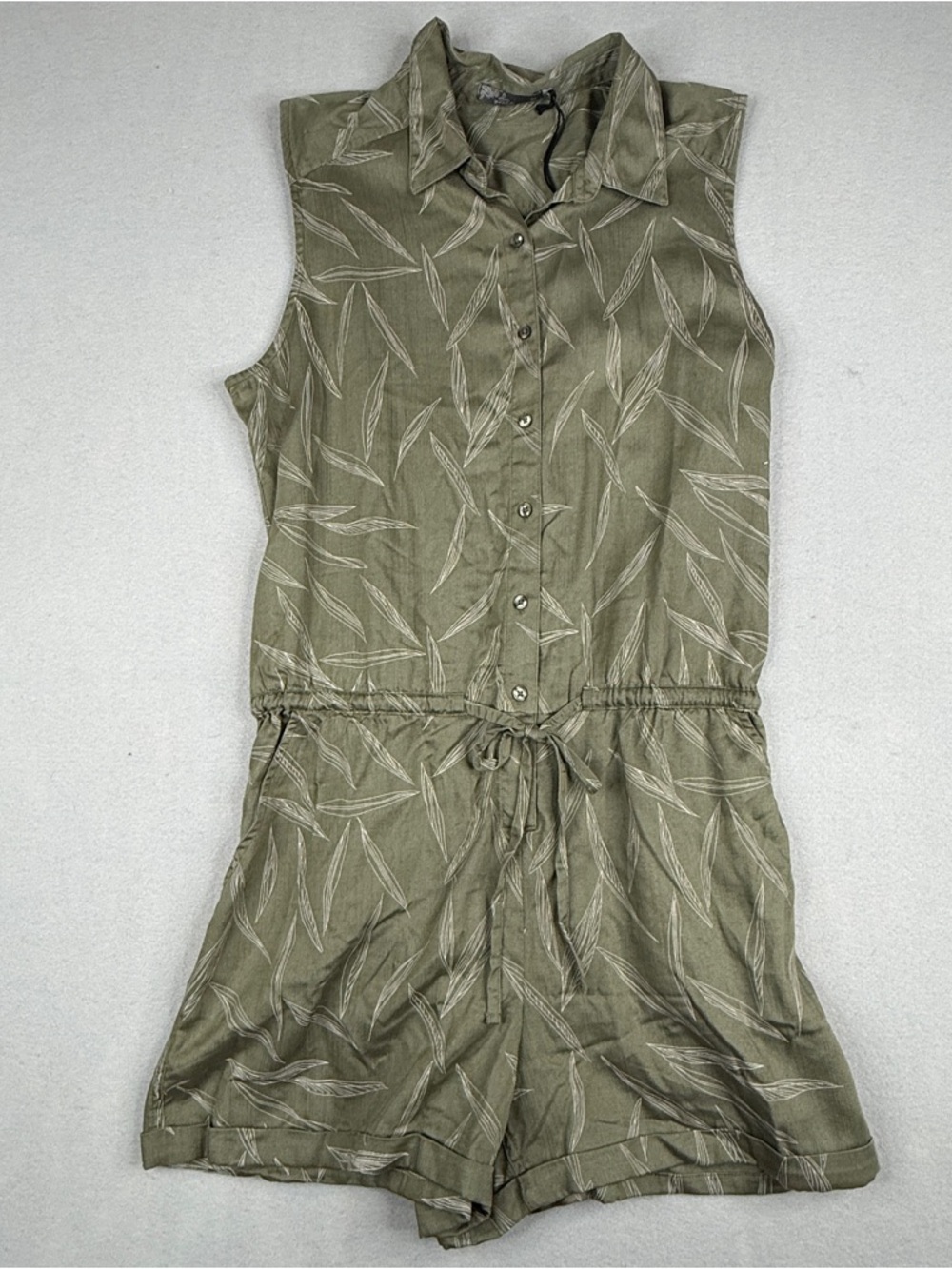 prAna Weekend Escape Romper Womens M Green Leaf Print Tencel Boho NWT